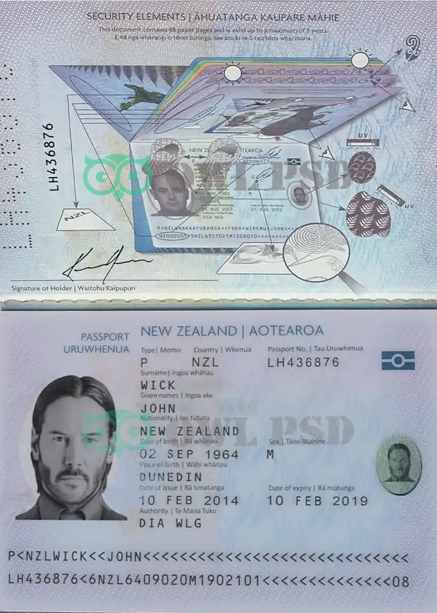 Owl Psd New Zealand Passport Template 2009 7553