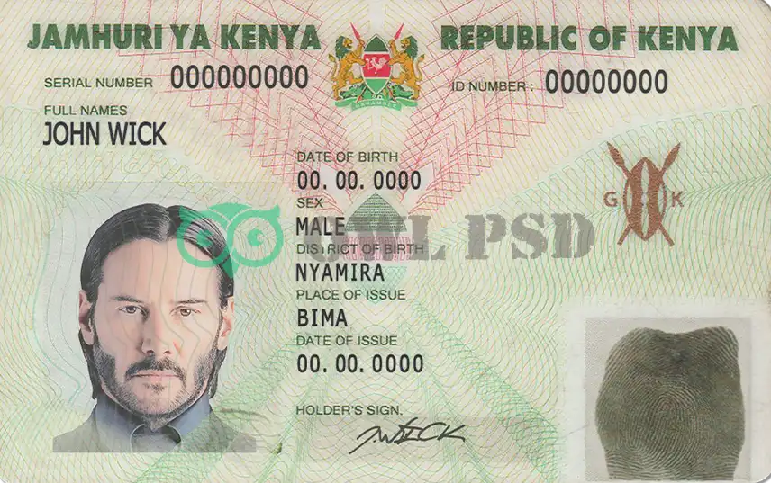 Owl PSD High Quality Fake Template Kenya ID Card Template