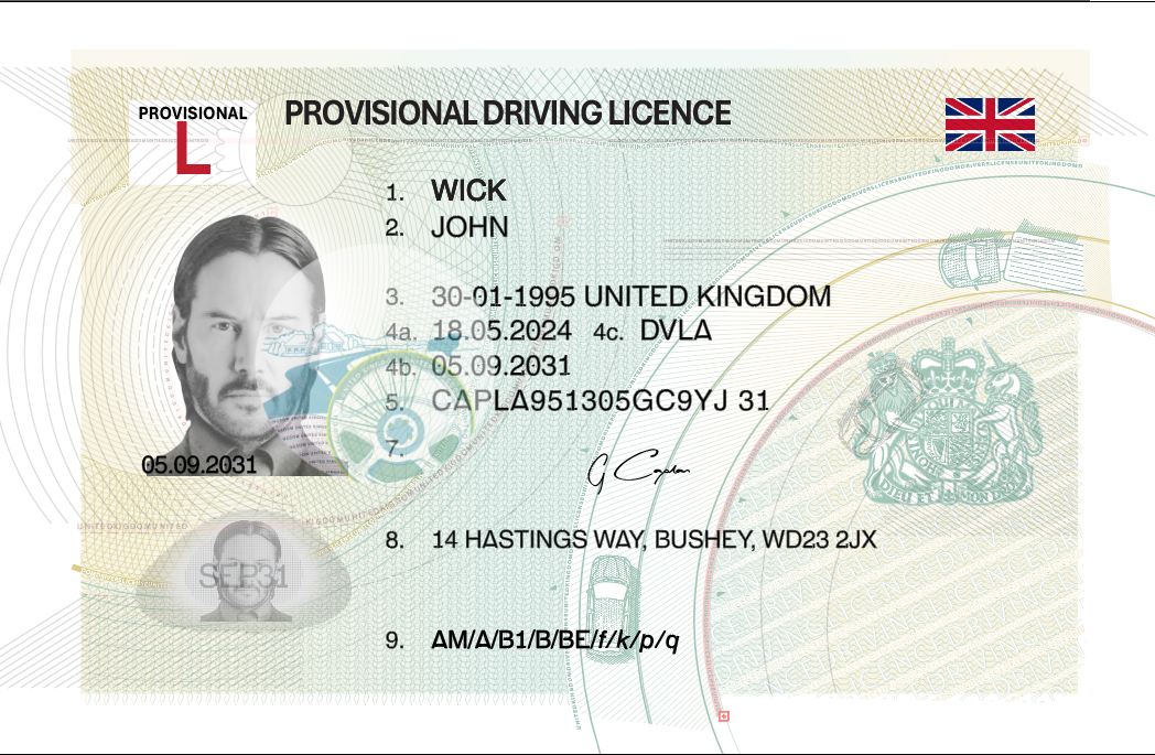United Kingdom Provisional Drivers License Vector 2022